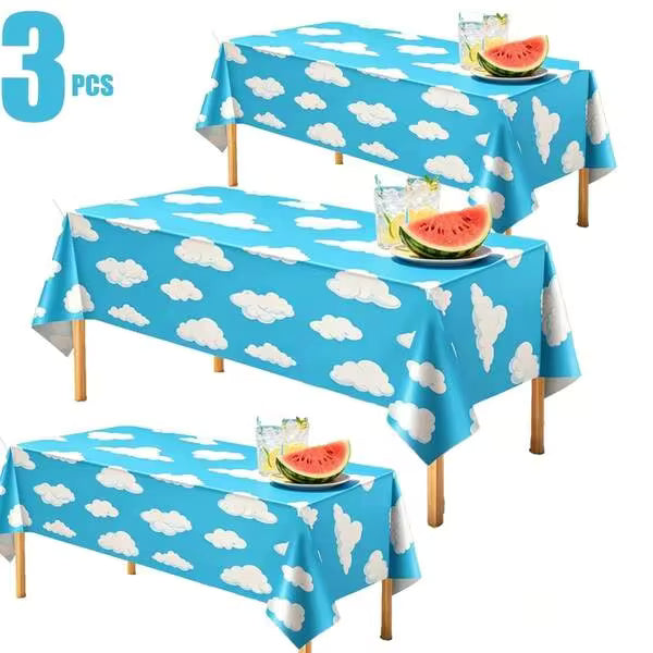3 Packs/1-Pack Blue Sky And White Clouds Party Tablecloth 54*108 Inches Cartoon Story Birthday Party Supplies, Suitable For Baby Christening Birthday Party, Boys' Birthday Decorations, Wedding Banquet